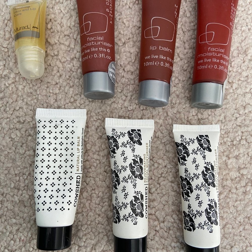 - 7 tubes of facial moisturizing cream and lip balm